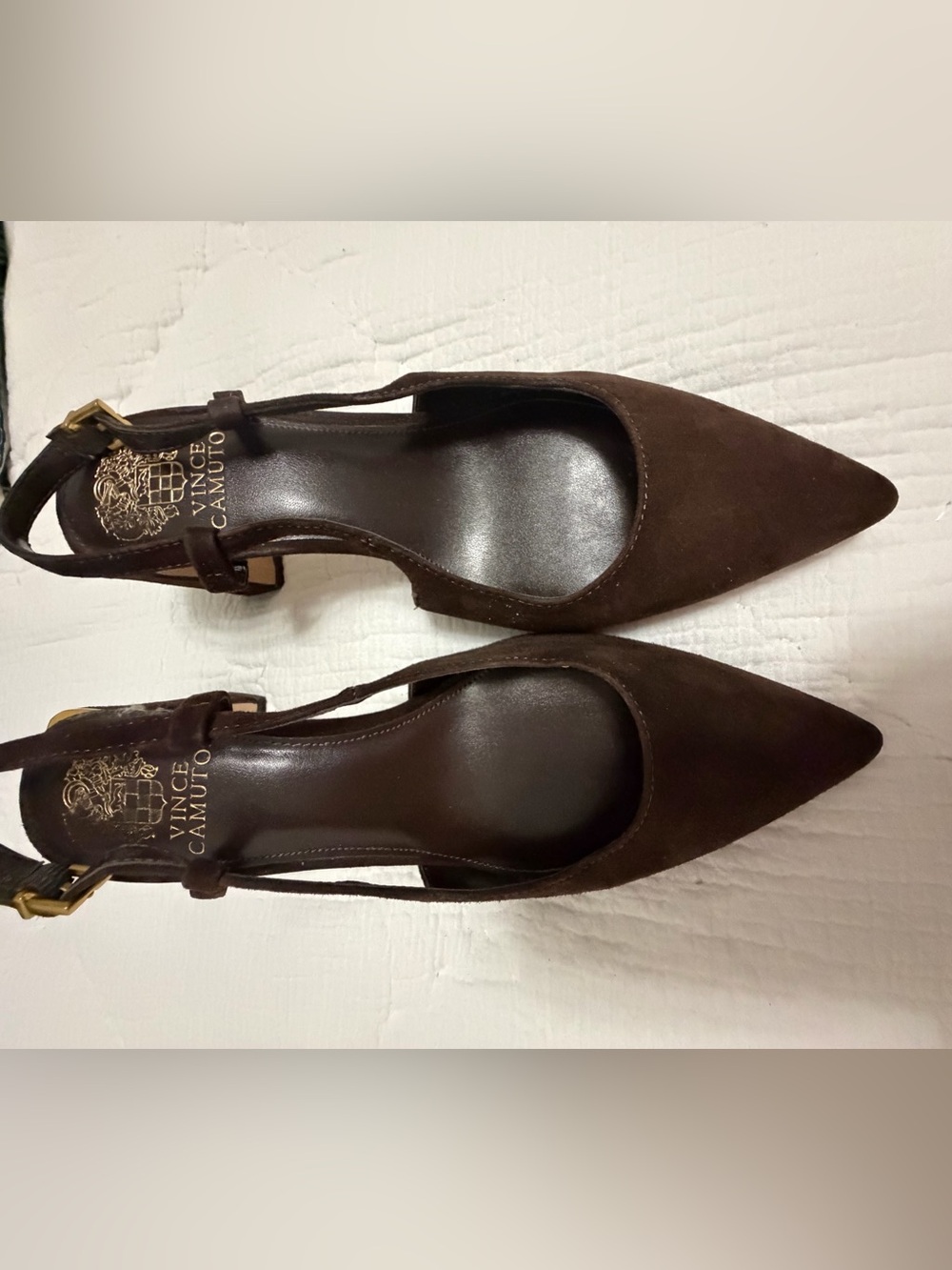 Vince Camuto Dark Brown Suede Pointed-Toe Slingback Heels